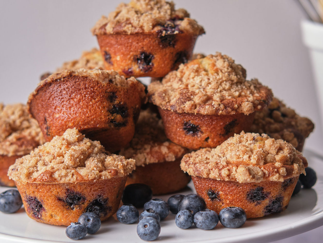 Moist Blueberry Muffin with Cinnamon Streusel and Lemon Butter