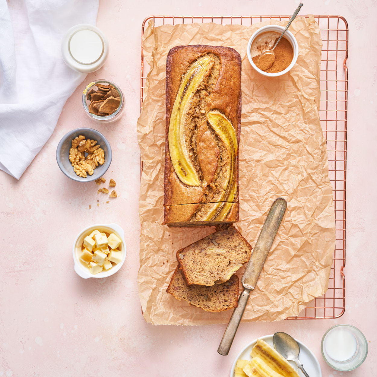 brown butter banana bread with maple spread
