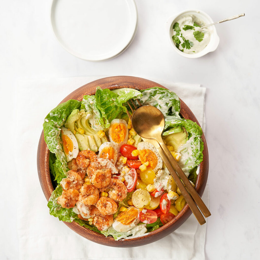 cobb salad with spicy blue cheese dressing