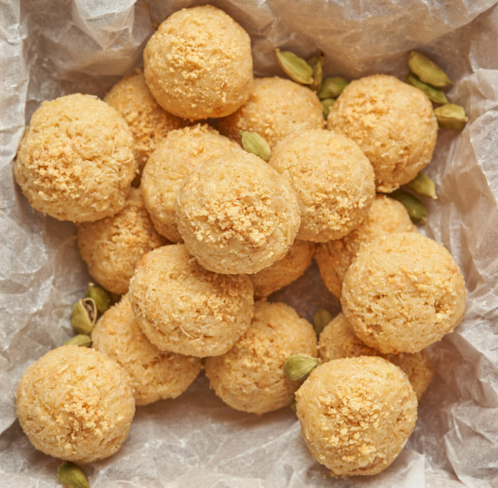 Cardamom Kunafa Balls with Roasted Almonds