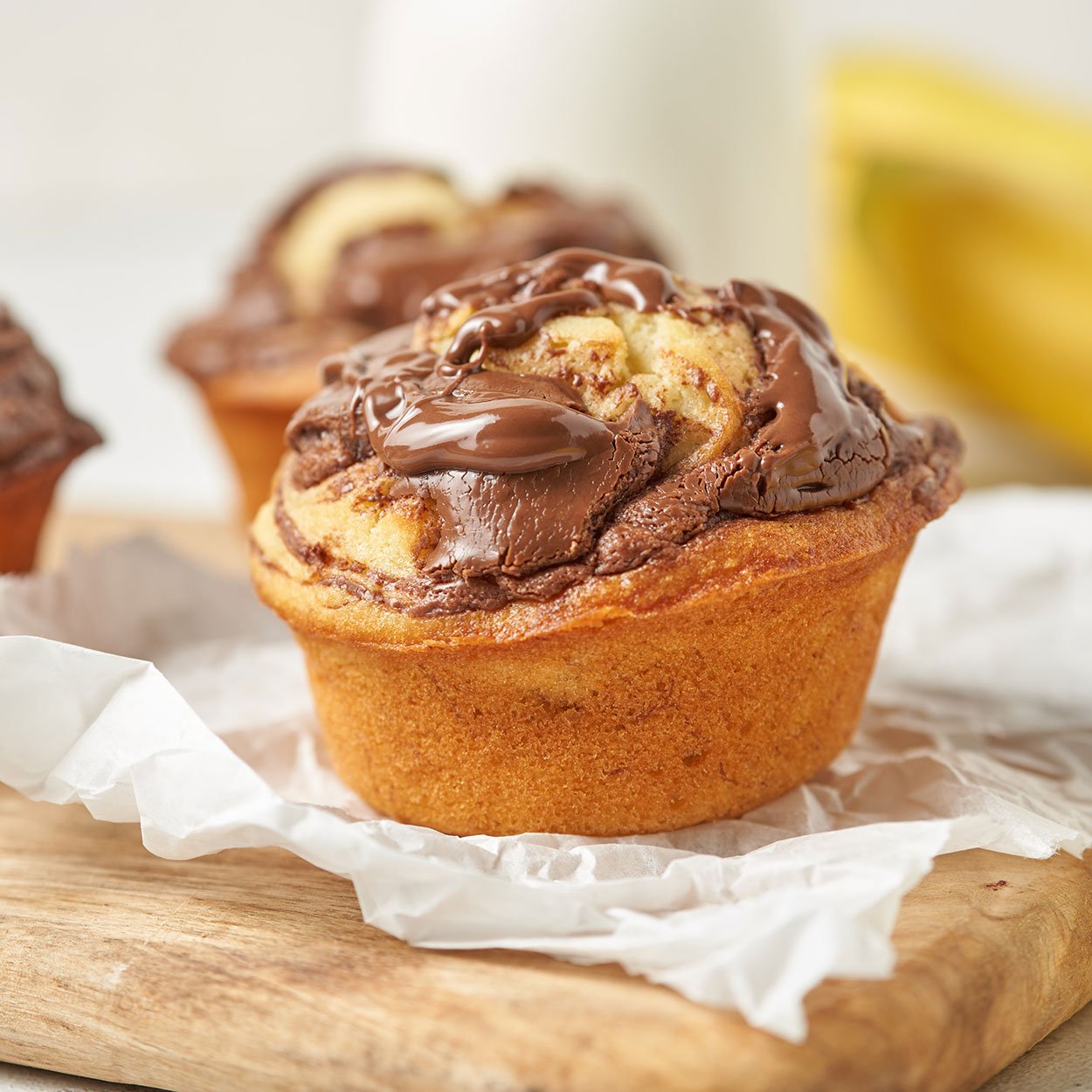Banana Muffins with Nutella Swirl
